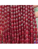 Calcedonia Teñida. Rojo Carnelian. Barril. 9x6 mm. 1 mm perforación. 40 uds hilo aprox. 1 hilo.