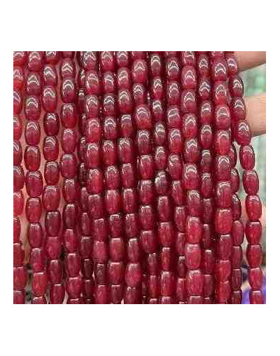 Calcedonia Teñida. Rojo Carnelian. Barril. 9x6 mm. 1 mm perforación. 40 uds hilo aprox. 1 hilo.