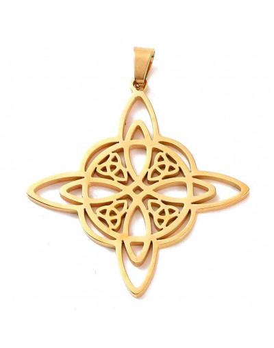 Nudo de Bruja (4). Acero inoxidable. Color dorado. 36x34x1 mm. 5x3 mm cierre. 1 unidad.