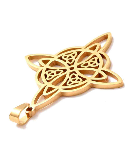 Nudo de Bruja (4). Acero inoxidable. Color dorado. 36x34x1 mm. 5x3 mm cierre. 1 unidad.