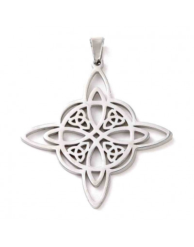 Nudo de Bruja (4). Acero inoxidable. Color plateado. 36x34x1 mm. 5x3 mm cierre. 1 unidad.