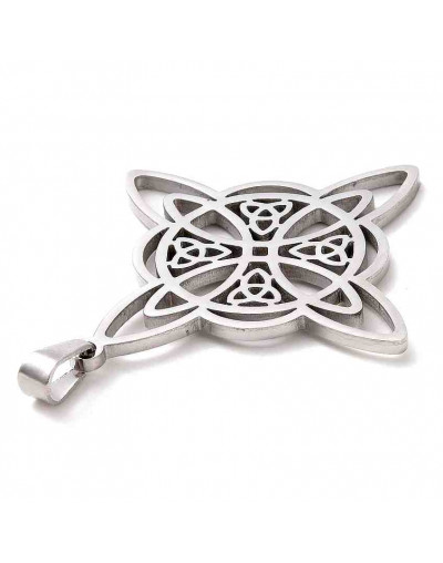 Nudo de Bruja (4). Acero inoxidable. Color plateado. 36x34x1 mm. 5x3 mm cierre. 1 unidad.