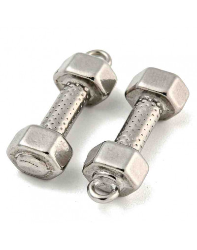 Mancuerna. Acero inoxidable. Color plateado. 21x7x5 mm. 1,6 mm perforación. 1 unidad.