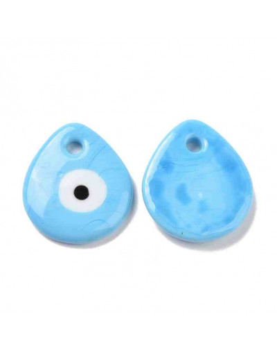 Ojo Turco. Color celeste. Glass Lampwork. 34x30x5 mm. 4 mm perforación. 1 unidad.