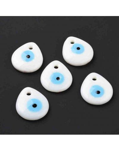 Ojo Turco. Color blanco. Glass Lampwork. 34x30x5 mm. 4 mm perforación. 1 unidad.