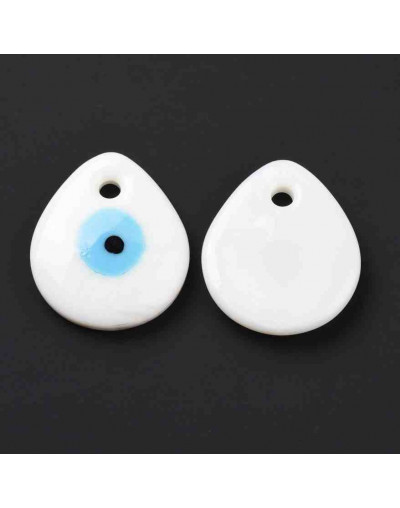 Ojo Turco. Color blanco. Glass Lampwork. 34x30x5 mm. 4 mm perforación. 1 unidad.