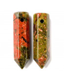 Unakite. Hexágono una punta. Faceteado. 30~33x8~9 milímetros. 1,5 mm perforación. 1 unidad. Unakite. Hexágono una punta. Faceteado. 30~33x8~9 milímetros. 1,5 mm perforación. 1 unidad.