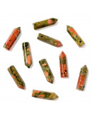Unakite. Hexágono una punta. Faceteado. 30~33x8~9 milímetros. 1,5 mm perforación. 1 unidad. Unakite. Hexágono una punta. Faceteado. 30~33x8~9 milímetros. 1,5 mm perforación. 1 unidad.