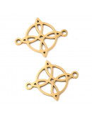 Nudo de Bruja (1). Acero inoxidable. Color dorado. 16.5x20.5x1 mm. 1,5 mm perforación. 1 unidad. Nudo de Bruja (1). Acero inoxidable. Color dorado. 16.5x20.5x1 mm. 1,5 mm perforación. 1 unidad.