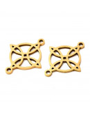 Nudo de Bruja (1). Acero inoxidable. Color dorado. 16.5x20.5x1 mm. 1,5 mm perforación. 1 unidad. Nudo de Bruja (1). Acero inoxidable. Color dorado. 16.5x20.5x1 mm. 1,5 mm perforación. 1 unidad.