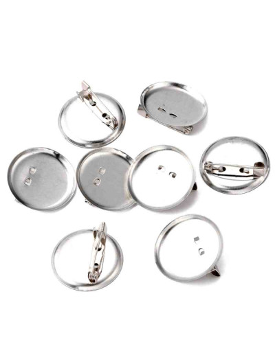 Base para broche. Aleación de cobre. Color plateado. 29 mm diámetro. 10 unidades.