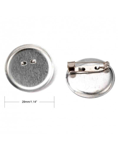 Base para broche. Aleación de cobre. Color plateado. 29 mm diámetro. 10 unidades.