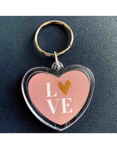 Accesorio llavero. Corazón. Acrílico+aleación de cobre dorado. 40x45 milímetros. 5 unidades.