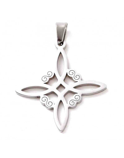 Nudo de Bruja (1). Acero inoxidable. Color plateado. 27x25x1 mm. 5x3 mm cierre. 1 unidad.