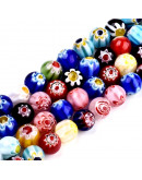 Glass Millefiori. Esfera. Color mixto. 10 mm diámetro. 1 mm perforación. 35 uds hilo (aproximado). Glass Millefiori. Esfera. Color mixto. 10 mm diámetro. 1 mm perforación. 35 uds hilo (aproximado).