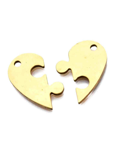 Corazón Set. Acero inoxidable. Color dorado. 20x23x1,5 milímetros. 2 mm perforación. 1 set.