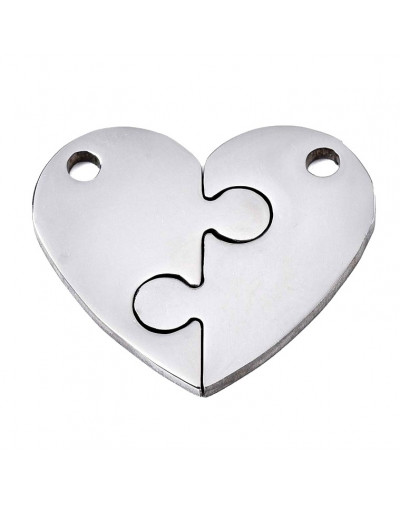 Corazón Puzzle. Acero inoxidable. Color plateado. 20x23x1,5 milímetros. 2 mm perforación. 1 set.