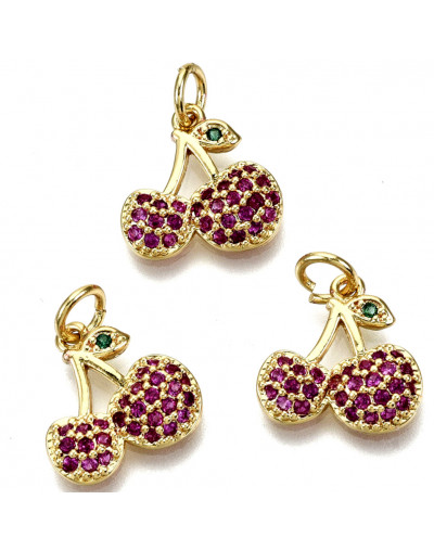 Cerezas. Aleación+Zirconia. Baño 16KGold. 12,5x13x3 mm. 5 mm arandela. 1 unidad.