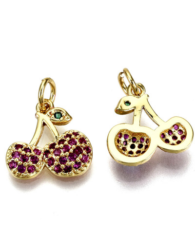 Cerezas. Aleación+Zirconia. Baño 16KGold. 12,5x13x3 mm. 5 mm arandela. 1 unidad.