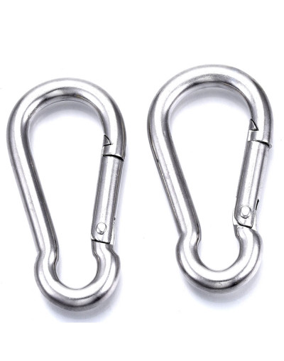 Mosquetón. Acero inoxidable. Color plateado. 50x25x5 milímetros. 1 unidad.