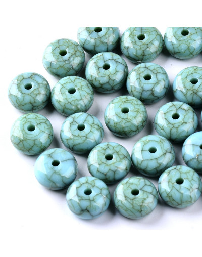 Turquesa (imitación). Rondelle. 13x7 milímetros. 2 mm perforación. 30 unidades aprox.