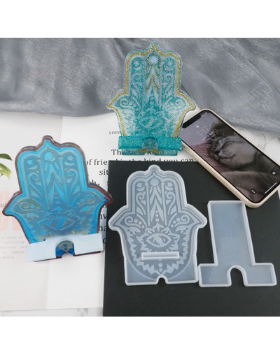 Molde de silicona para resina. Soporte Celular. Mano de Fátima. 100~145x85~115x8 mm. 1 set.