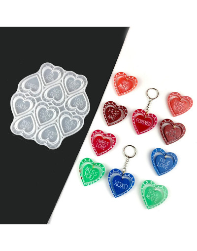 Molde para resina. Corazones (01). 165x157x6 mm. Corazón 45x50 mm. 2 mm perforación. 1 unidad.