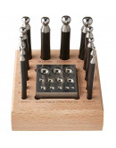 Embutidora 14 piezas. Acero. Punzones de 2,3 a 11,5 mm. Base madera. 1 set. Embutidora 14 piezas. Acero. Punzones de 2,3 a 11,5 mm. Base madera. 1 set.