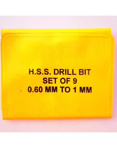 Brocas. Set 9 unidades: de 0,60 a 1 mm diámetro. Uso metal, madera, plástico, perlas y shell. 1 set.
