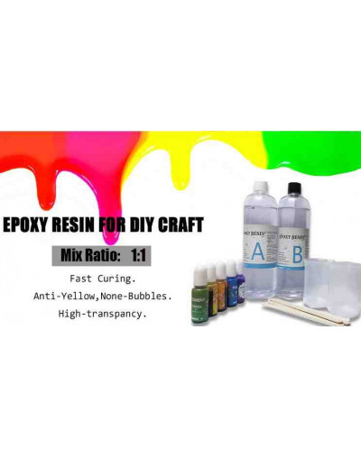 Resina Epoxy. Color cristal. Relación 1:1. 8+8 onzas (470 ml). Incluye accesorios. 1 set.
