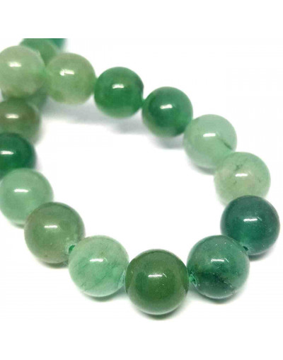 Aventurina. Verde. 10 mm diámetro. 1.2 mm perforación. 35 unidades hilo aproximado. 1 hilo.