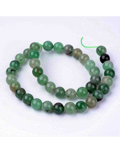 Aventurina. Verde. 10 mm diámetro. 1.2 mm perforación. 35 unidades hilo aproximado. 1 hilo.