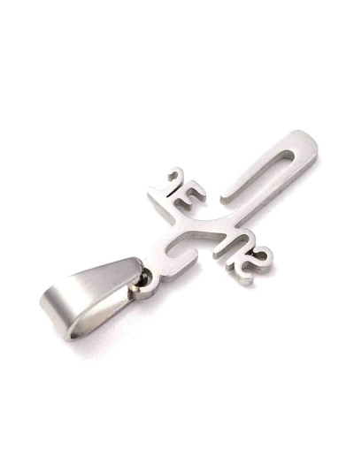 Cruz+Jesús. Acero inoxidable. Color plateado. 21x12x,2 milímetros. Cierre 7x3,5mm. 1 unidad.