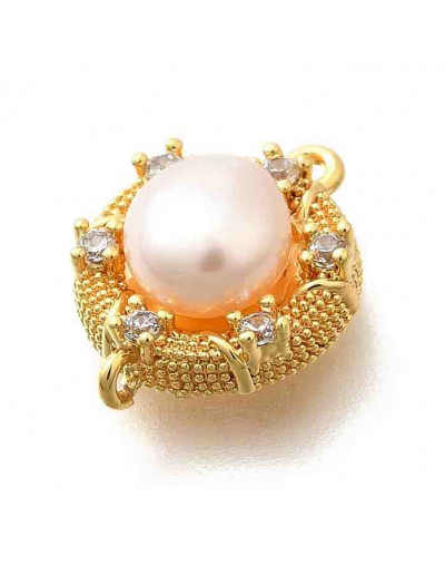 Perla de río. Aleación + Zirconia. Baño 18KGold. 14.5x11x5 mm. 1 mm perforación. 1 unidad.