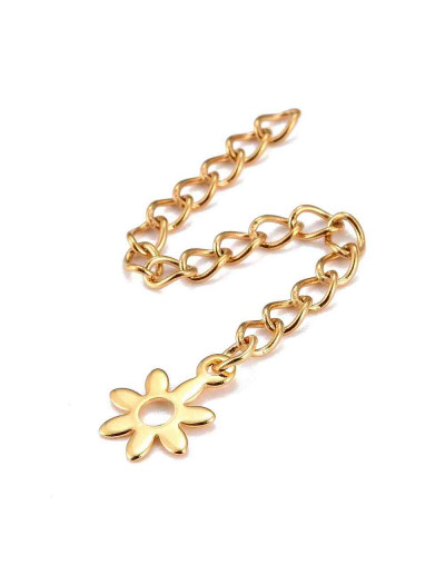 Extensión para cadena. Flor (2). Acero inoxidable. Color dorado. 60 milímetros. 2 unidades.
