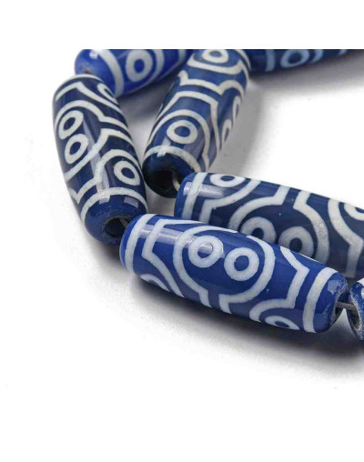 Agata teñida. Barril (1). Blue Tibetyan Style. 29~30x10 mm. 1,4 mm perforación. 1 ud.