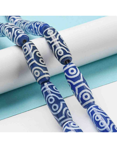 Agata teñida. Barril (1). Blue Tibetyan Style. 29~30x10 mm. 1,4 mm perforación. 1 ud.