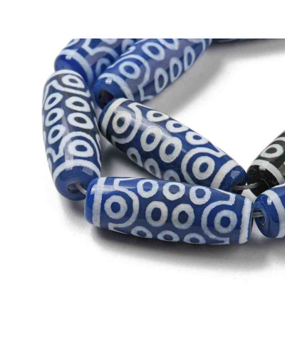 Agata teñida. Barril (2). Blue Tibetyan Style. 29~30x10 mm. 1,4 mm perforación. 1 ud.