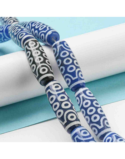 Agata teñida. Barril (2). Blue Tibetyan Style. 29~30x10 mm. 1,4 mm perforación. 1 ud.