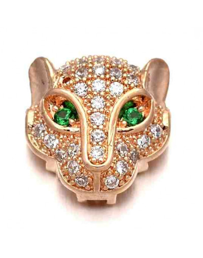 Leopardo (2). Aleación+Zirconia. Color Gold Rose. 11x11,5x6 milímetros. 1,4 mm perforación. 1 ud.