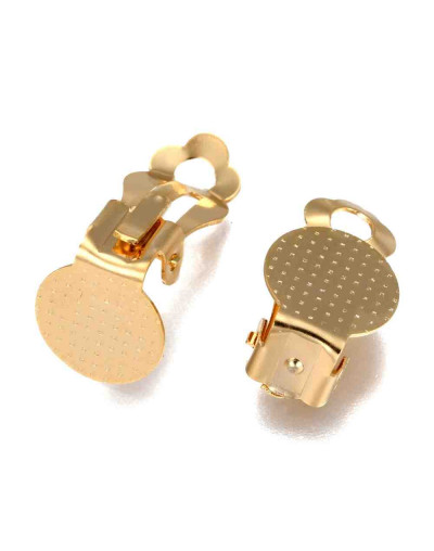 Pin aretes Clip-On. Acero inoxidable. Color dorado. 9,8 mm bandeja. 16x10x7 mm. 2 uds.