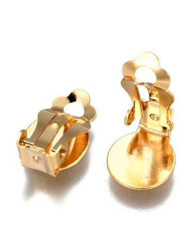 Pin aretes Clip-On. Acero inoxidable. Color dorado. 9,8 mm bandeja. 16x10x7 mm. 2 uds.