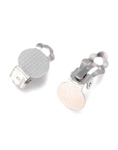 Pin aretes Clip-On. Acero inoxidable. Color plateado. 9,8 mm bandeja. 16x10x7 mm. 2 uds.
