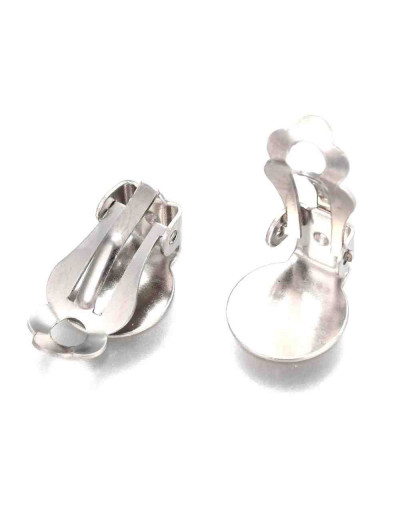 Pin aretes Clip-On. Acero inoxidable. Color plateado. 9,8 mm bandeja. 16x10x7 mm. 2 uds.