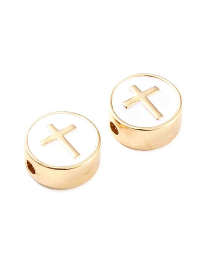 Cruz. Aleación de cobre. Baño 18k Gold. 11x4,5 milímetros. 1,8 mm perforación. 1 ud.