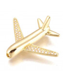 Avión. Aleación + Zirconia. Baño 18k Gold.  26.5x22x8 mm. 1,6 mm perforación. 1 ud. Avión. Aleación + Zirconia. Baño 18k Gold.  26.5x22x8 mm. 1,6 mm perforación. 1 ud.
