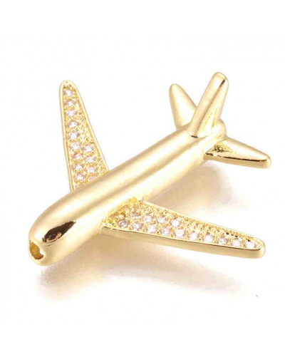 Avión. Aleación + Zirconia. Baño 18k Gold.  26.5x22x8 mm. 1,6 mm perforación. 1 ud.