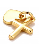 Cruz+Corazón. Aleación de cobre. Baño 18kGold. 17 milímetros. 3 mm arandela. 1 ud. Cruz+Corazón. Aleación de cobre. Baño 18kGold. 17 milímetros. 3 mm arandela. 1 ud.