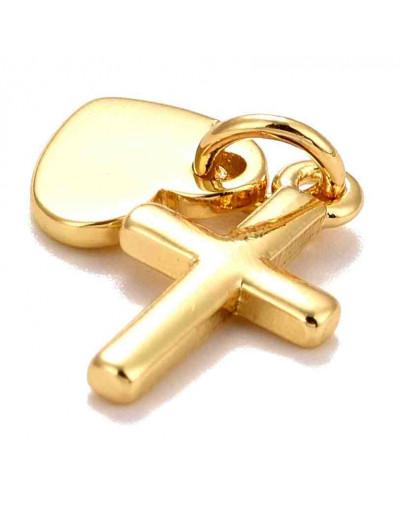 Cruz+Corazón. Aleación de cobre. Baño 18kGold. 17 milímetros. 3 mm arandela. 1 ud.