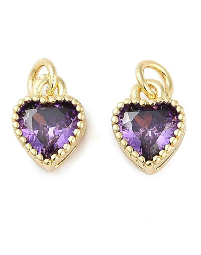 Corazón (5), Aleación + Zirconia. Baño 18KGold. PURPLE. 8,5x7x4 mm. 3 mm arandela. 1 ud.
